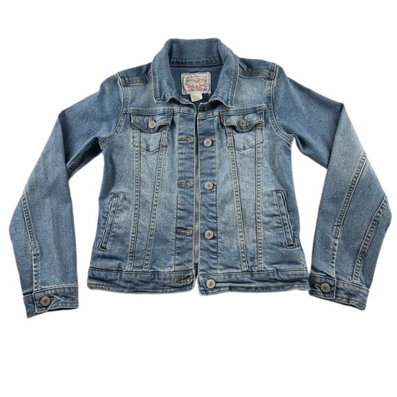 Levi’s Cropped Button Front Denim Jacket Medium Wash Women’s Size Large - Picture 1 of 10